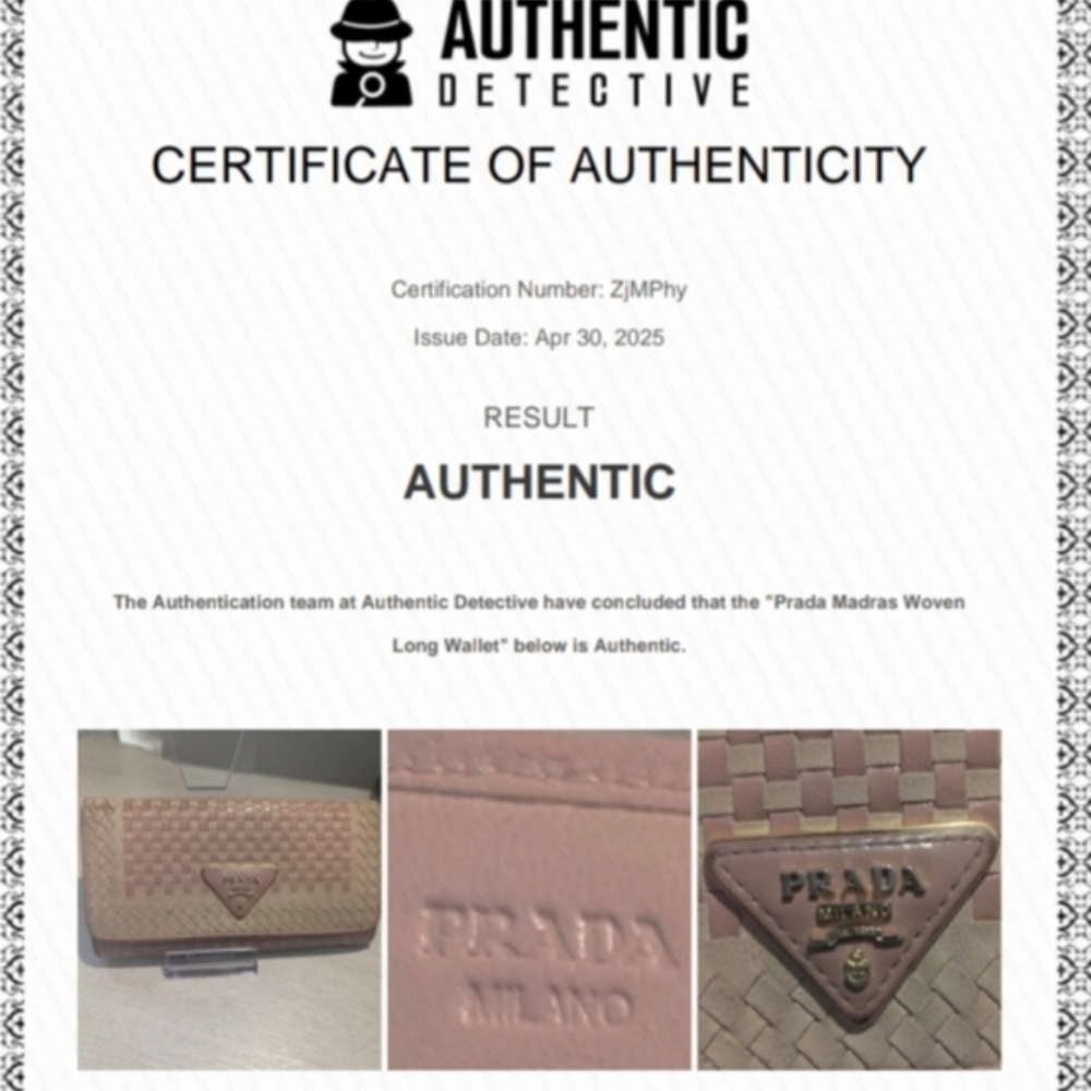 COA Prada Madras Woven Leather Continental Wallet in Blush Pink - Picture 2 of 16